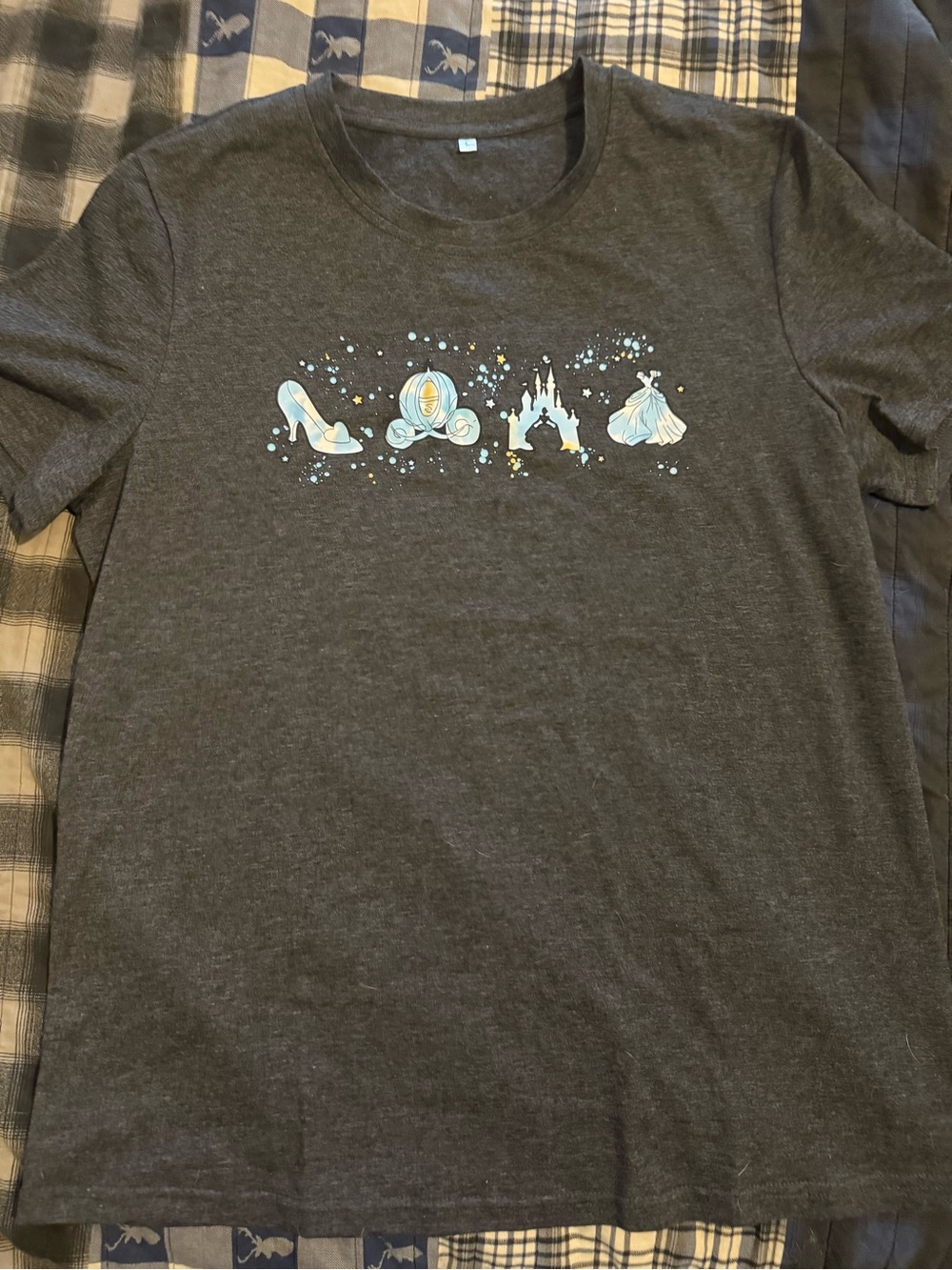 Women's Charcoal Gray Short-Sleeve Tee with Cinderella Princess Icons